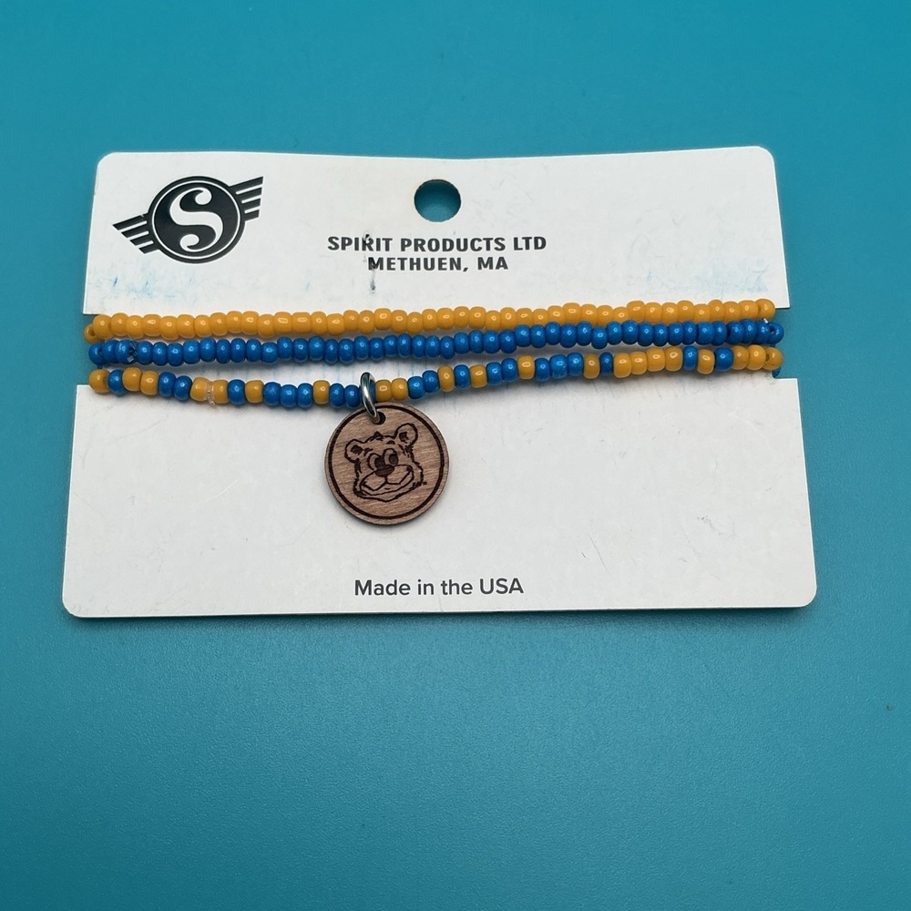 UCLA Shenandoah Bracelet Set Blue/Gold Beads, Bruin‎ Wooden Charm-NEW